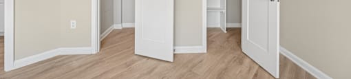 Ample storage with oversized closets featuring built-in shelving