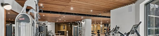 A gym with treadmills, elliptical machines, and other exercise equipment.