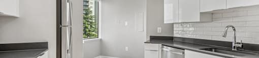 Upgraded kitchen featuring designer cabinets and upscale modern fixtures