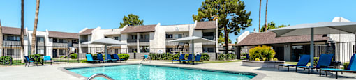 Sparkling pool at Sierra Pines apartments for rent in Phoenix, AZ.