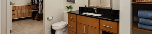 a bathroom with a toilet and a sink and a mirror