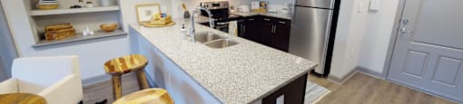 Kitchen with white counter at The Indigo at Cross Creek, South Carolina