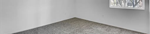 an empty room with carpet and a window