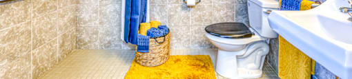 bathroom with handrail and walk in shower