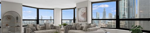 Plank-Style Flooring in Living Space at North Harbor Tower in Chicago, IL