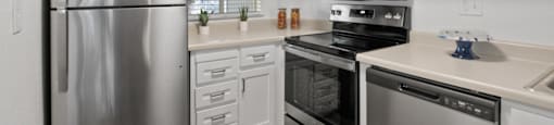 Stainless-steel appliances at Bay Village in Vallejo, CA
