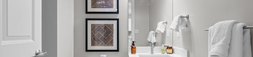 Bright bathroom at The Amelia Apartments in Quincy, MA