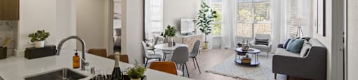 Unit Kitchen and Living Room Space at Aventine Apartments in Hercules, CA 94547