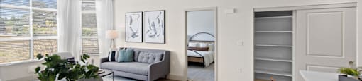 Unit Living Room with Large Windows and Natural Light at Aventine Apartments in Hercules, CA 94547