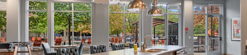 spacious kitchen with large windows at South Side Flats, Texas