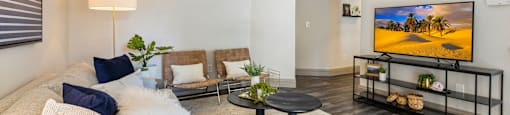 a living room with a couch and a tv at Mirasol Apartments, Nevada, 89119