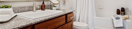 a bathroom with a sink and a toilet and a shower at Volare at the Woodlands, The Woodlands, Texas