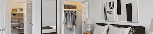 a bedroom with a bed and a closet at Rosemont Square, Randolph, 02368