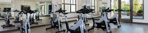 Bikes in fitness studio at Aventine, California, 94547