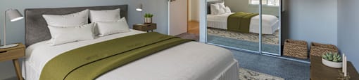 a rendering of a bedroom with a bed and a closet at Delphine on Diamond, San Francisco