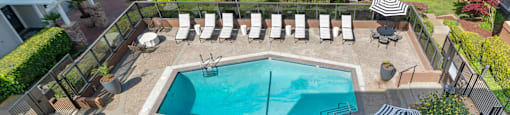 an aerial view of a pool with chairs and umbrellas at Delphine on Diamond, San Francisco, California