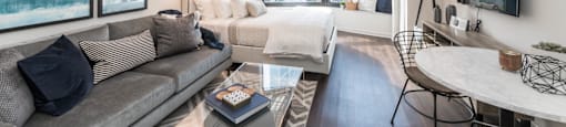 spacious bedroom with high ceilings | North Harbor Tower Apartments in Chicago, IL