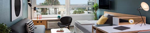 The Flat Unit Living Room View 3 at The Flat, Los Angeles, California