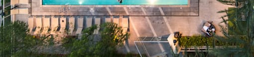 an aerial view of a swimming pool on the side of a building  at Vue, San Pedro, California