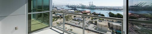 a view of the harbor from the balcony of a condo  at Vue, San Pedro