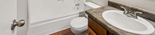 Bathroom with toilet at Sycamore Square Apartments, Mesa, AZ, 85202