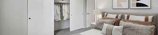 Bedroom with comfortable bed at Sycamore Square Apartments, Arizona