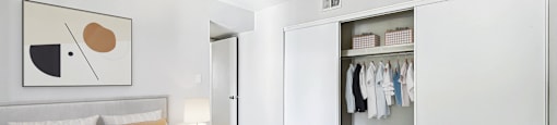 Bedroom with closets at Sycamore Square Apartments, Mesa, AZ, 85202