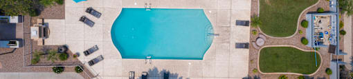 Aerial view of swimming pool at Sycamore Square Apartments, Mesa, Arizona