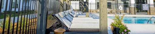 Pool Area with Gazebo and Lounge Chairs  at Elwood Apartments, Indian Trail, 28079
