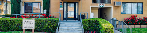 Building entrance at Serrano Apartments, West Covina, California