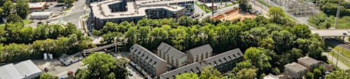 an aerial view of the city with the skyline in the at The Collection Charlotte in Charlotte, NC, 28205