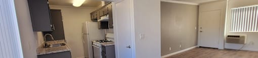 2x2 Dining, Kitchen and Living Room at Villa La Paz Apartments, California, 90706