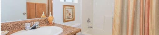 a bathroom with a sink and a toilet and a shower at Riverview Springs, Oceanside, California