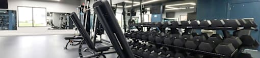 A gym with treadmills and weight benches.
