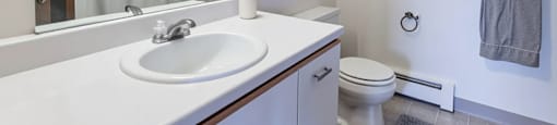 A bathroom with a white sink and toilet.