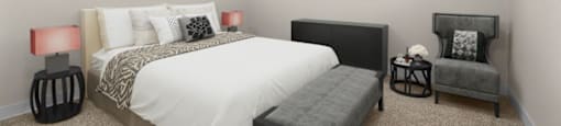 a bedroom with a bed and a window at Lombardi Apartments, Woodland Hills, CA, 91367