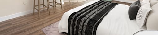 a bedroom with a bed and a living room with a kitchen at Lombardi Apartments, Woodland Hills