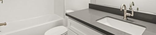 Bathroom at Woodland Trio Apartments, North Hollywood, California