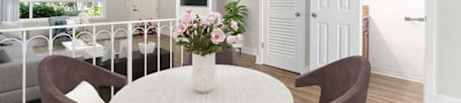 Virtually Staged Dining and Living Area at Parkway Plaza Apartments, Culver City, 90230