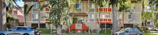 Pet-Friendly Apartments in Sherman Oaks, CA- Brody Terrace- Building Street View with Trees and Sidewalk Access