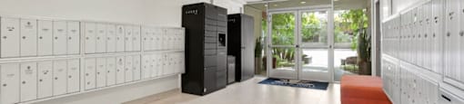 Lobby and Package Lockers at Lombardi Apartments, Woodland Hills, CA