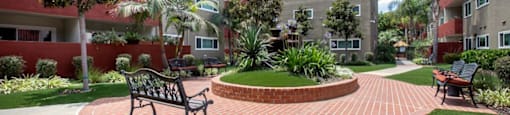 Beautiful Courtyard Seating at Lombardi Apartments, Woodland Hills, CA