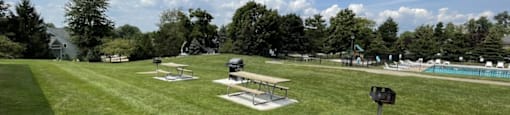 A park with a picnic table and a mailbox.at Highlands of Heritage Woods, Ohio