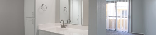 an empty bathroom with a sink and a mirror at Ascent on Peoria Apartments, Arizona