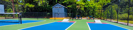 the tennis courts are painted with different colors at Planters Trace Apartment Homes, Charleston, South Carolina