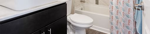 a modern bathroom with a white sink bowl at Nextloft Apartments, Bluffton, South Carolina