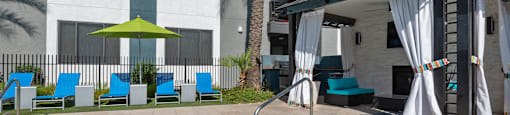 Phoenix apartment building swimming pool and cabanas at Ascent North Scottsdale, Phoenix, AZ, 85054