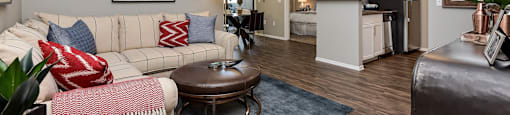 Apartment living room with hardwood floors  at Ascent North Scottsdale, Phoenix