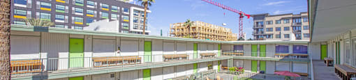 Community courtyard and pool at The Continental Apartments in Phoenix AZ Nov 2020