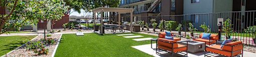 Cornhole and Seating Area at Sky Island Apartments in Sierra Vista Arizona
